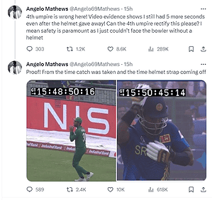 Angelo Mathews tweets after getting Timed Out